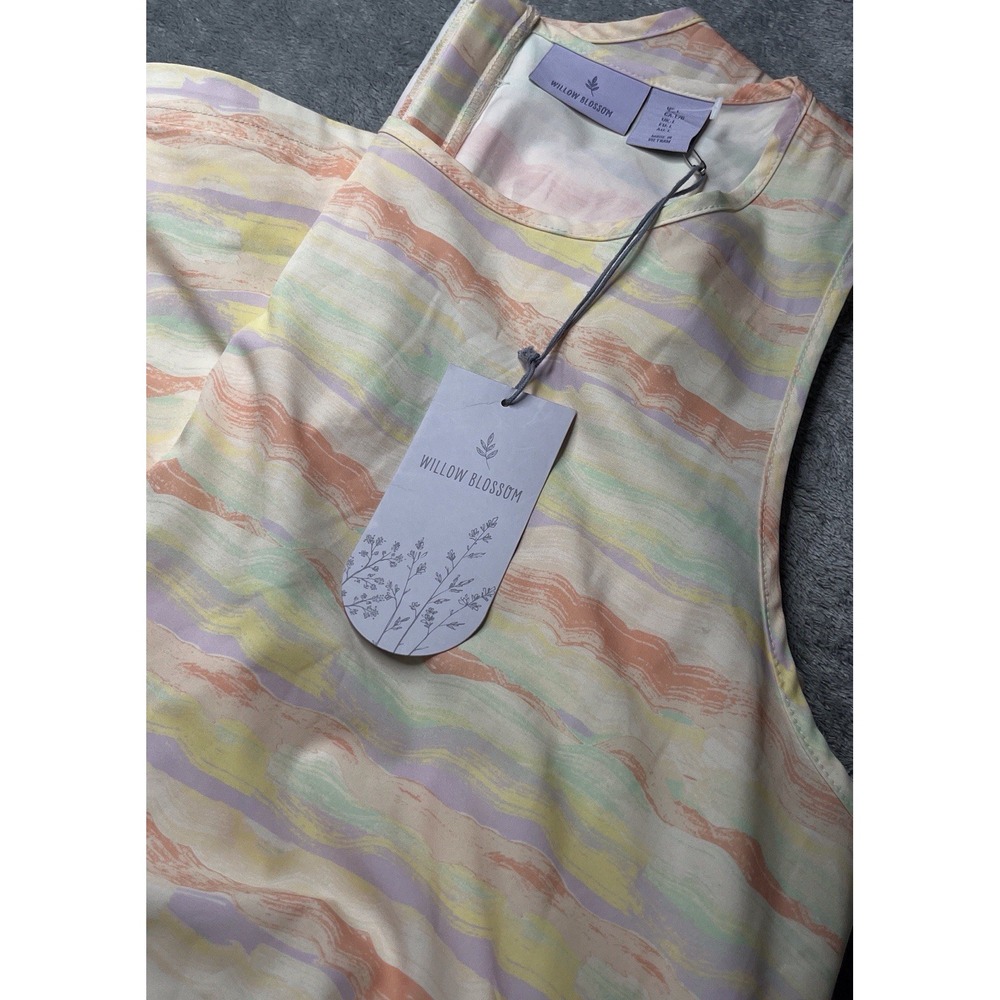 Willow Blossom Pastel‎ Abstract Wave Sleeveless Dress Zipper Pockets Large NWT